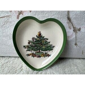 Vintage Spode England Christmas Tree Heart Jewerly Ring Trinket Dish EUC